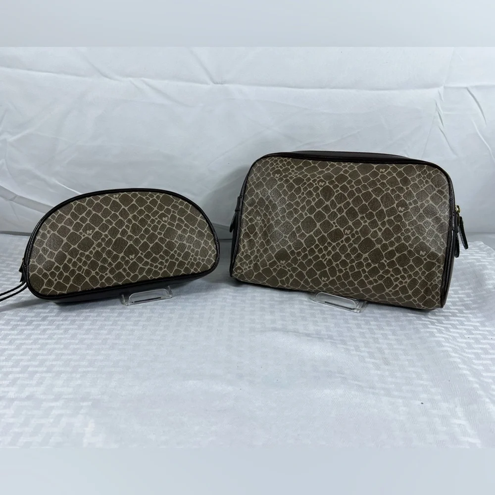 7003: Vintage Nina Ricci Monogram Travel Pouch & Cosmetic Case Set